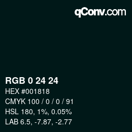 Color code: RGB 0 24 24 | qconv.com