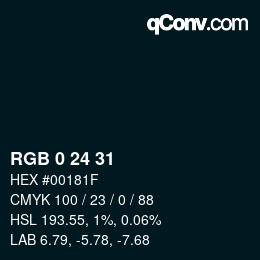 Color code: RGB 0 24 31 | qconv.com