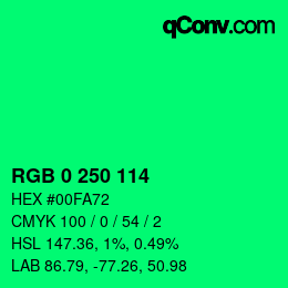Color code: RGB 0 250 114 | qconv.com