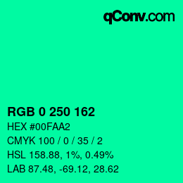 Color code: RGB 0 250 162 | qconv.com