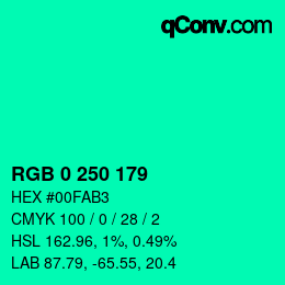 Color code: RGB 0 250 179 | qconv.com