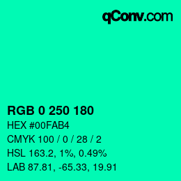 Color code: RGB 0 250 180 | qconv.com