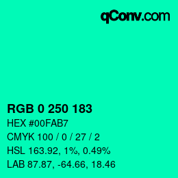 Color code: RGB 0 250 183 | qconv.com
