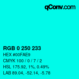 Color code: RGB 0 250 233 | qconv.com
