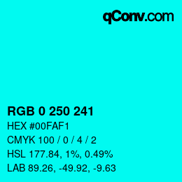 Color code: RGB 0 250 241 | qconv.com