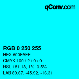 カラーコード: RGB 0 250 255 | qconv.com