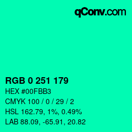 Color code: RGB 0 251 179 | qconv.com