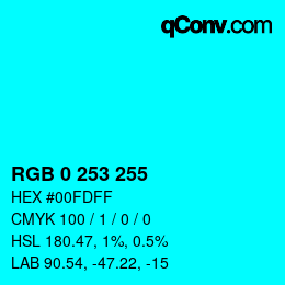 Color code: RGB 0 253 255 | qconv.com