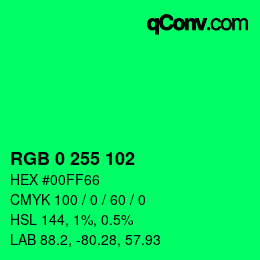 颜色代码: RGB 0 255 102 | qconv.com