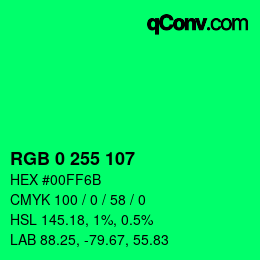 Color code: RGB 0 255 107 | qconv.com