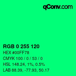 Color code: RGB 0 255 120 | qconv.com