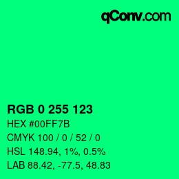 カラーコード: RGB 0 255 123 | qconv.com