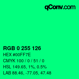 Color code: RGB 0 255 126 | qconv.com