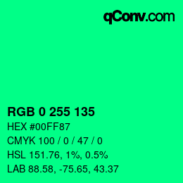 カラーコード: RGB 0 255 135 | qconv.com