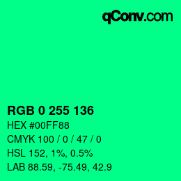 Color code: RGB 0 255 136 | qconv.com