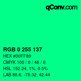 Color code: RGB 0 255 137 | qconv.com