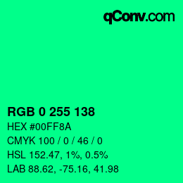 Color code: RGB 0 255 138 | qconv.com