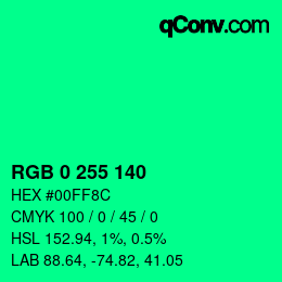 Color code: RGB 0 255 140 | qconv.com