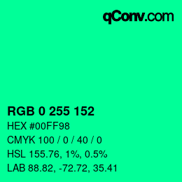 Color code: RGB 0 255 152 | qconv.com