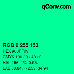 カラーコード: RGB 0 255 153 | qconv.com