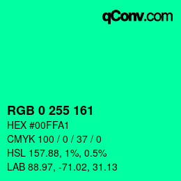 Color code: RGB 0 255 161 | qconv.com