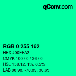 Color code: RGB 0 255 162 | qconv.com