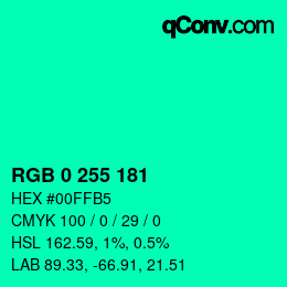 Color code: RGB 0 255 181 | qconv.com