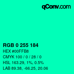 Color code: RGB 0 255 184 | qconv.com