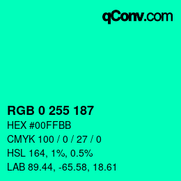 カラーコード: RGB 0 255 187 | qconv.com