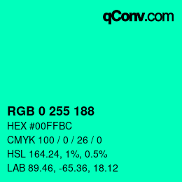 Color code: RGB 0 255 188 | qconv.com