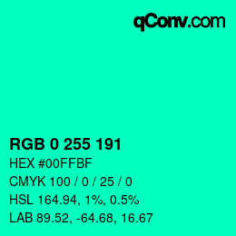 Color code: RGB 0 255 191 | qconv.com