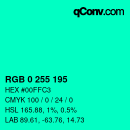 Color code: RGB 0 255 195 | qconv.com