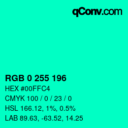 Color code: RGB 0 255 196 | qconv.com