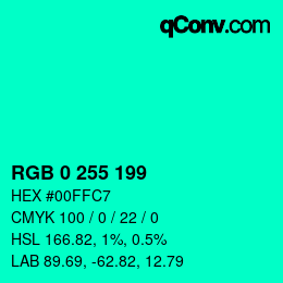 Color code: RGB 0 255 199 | qconv.com