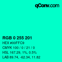 Color code: RGB 0 255 201 | qconv.com