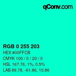 カラーコード: RGB 0 255 203 | qconv.com
