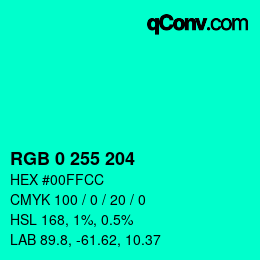 Color code: RGB 0 255 204 | qconv.com