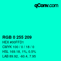 Color code: RGB 0 255 209 | qconv.com