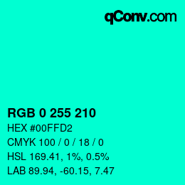颜色代码: RGB 0 255 210 | qconv.com