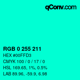 Color code: RGB 0 255 211 | qconv.com