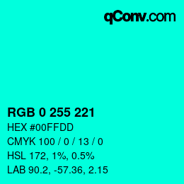 Color code: RGB 0 255 221 | qconv.com