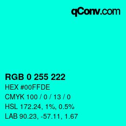 Color code: RGB 0 255 222 | qconv.com