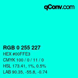 Color code: RGB 0 255 227 | qconv.com