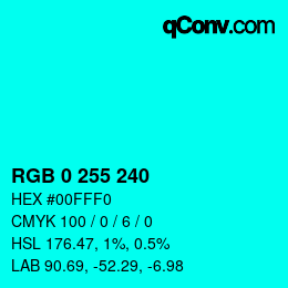 Color code: RGB 0 255 240 | qconv.com