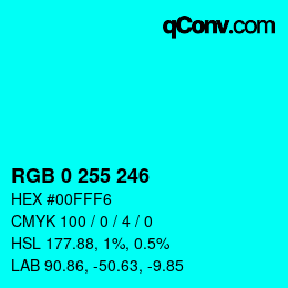 Color code: RGB 0 255 246 | qconv.com