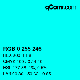 Color code: RGB 0 255 246 | qconv.com