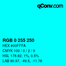 Color code: RGB 0 255 250 | qconv.com