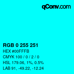 Color code: RGB 0 255 251 | qconv.com