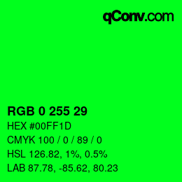 Color code: RGB 0 255 29 | qconv.com