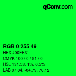 Color code: RGB 0 255 49 | qconv.com